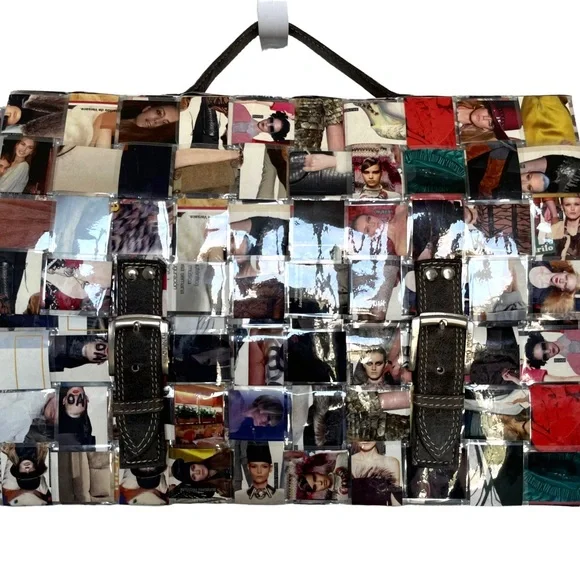 Designer Travel Weekend Bag/Large Tote Artisan Laminated Recycled Magazines - Picture 3 of 16